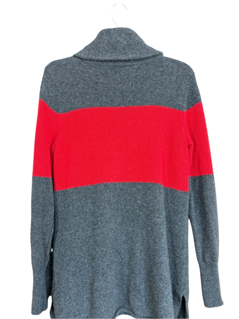 Athleta Chalet Stripe 100% Cashmere Cowl Neck Tunic Sweater Gray Red XL - Picture 4 of 9